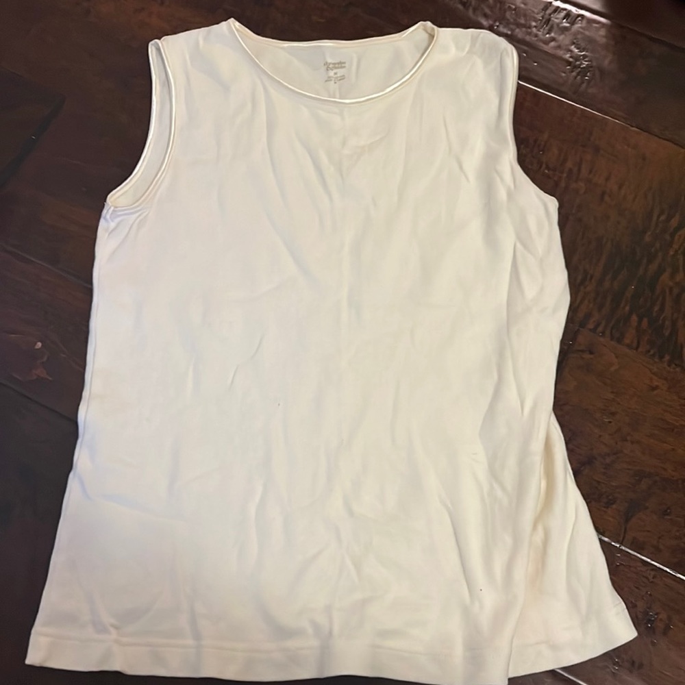 VINTAGE white/cream tank top with cute sparkly/pearl colored details on the edge